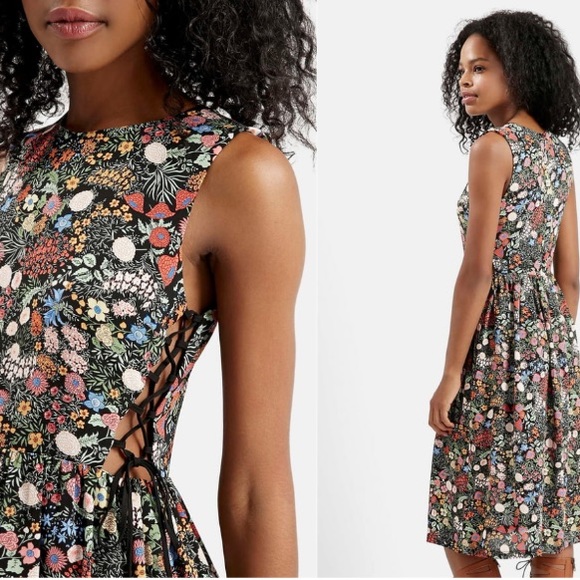 Topshop 'Woodland Floral' Side Lace Midi Dress - Picture 5 of 5